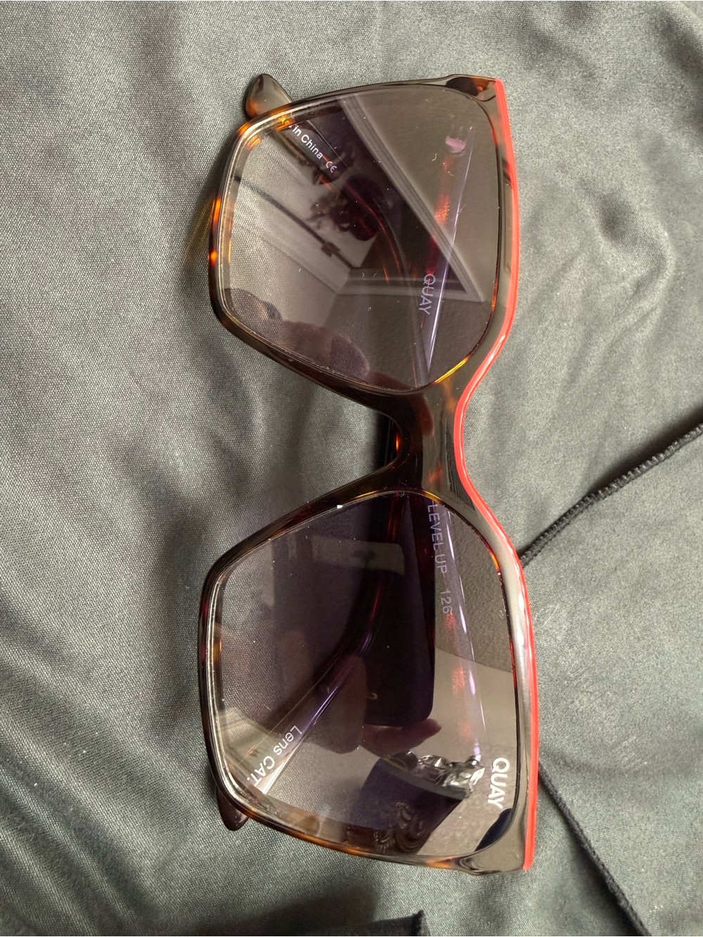 Quay Australia Oversized Square Sunglasses - Tortoiseshell with Red Trim